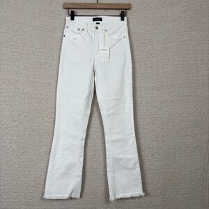 J. Crew Jeans Womens 25 Tall White Billie Demi Boot Crop Fray Hem Mid Rise Zip